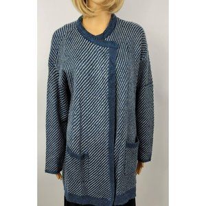 Daisy Fuentes Womens Cardigan Sweater Blue Striped Long Sleeve Waffle Knit L New